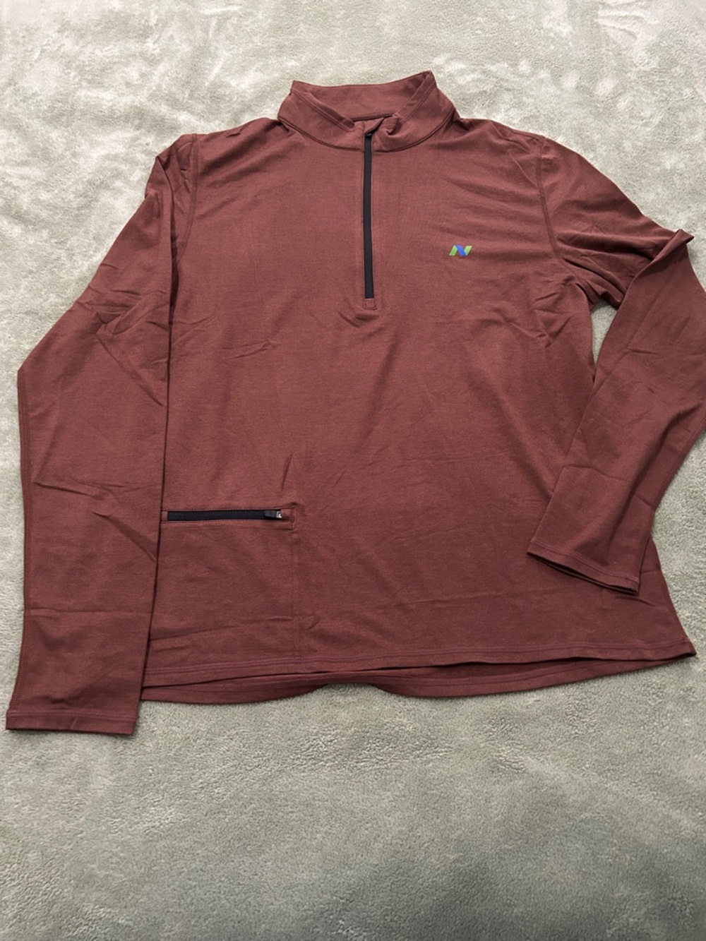 Quarter-Zip Pullover in Rust with Small Multicolor Logo